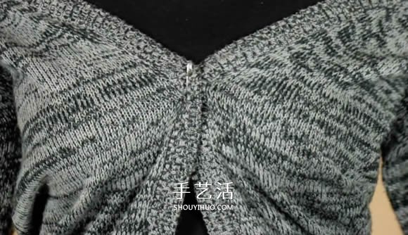 普通开衫毛衣改造 DIY露肩皱褶上衣的方法(图5)