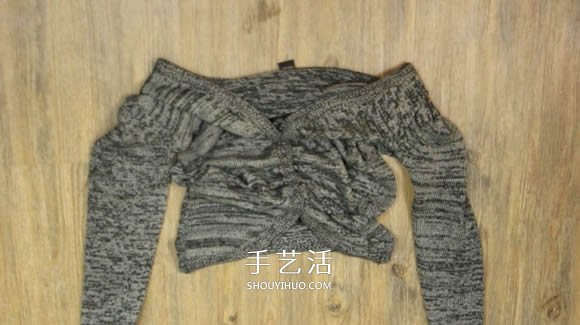 普通开衫毛衣改造 DIY露肩皱褶上衣的方法(图10)