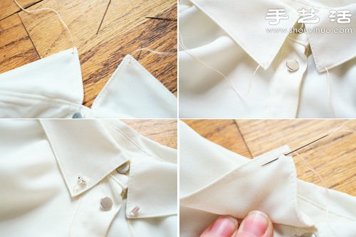 旧衬衫改造手工DIY水晶折领衬衣(图3)