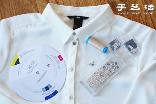 旧衬衫改造手工DIY水晶折领衬衣(图1)