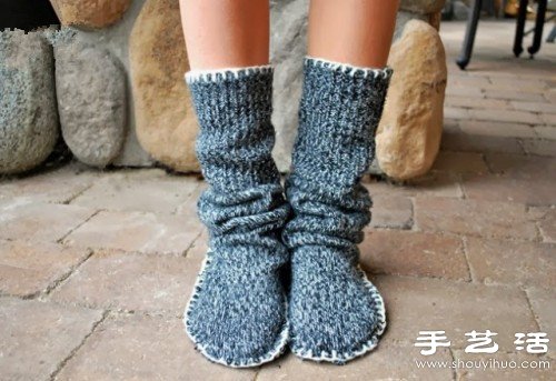 旧毛裤变废为宝手工制作毛线鞋(图3)