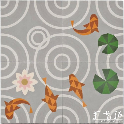 湖面“落雨”地砖制作(图1)