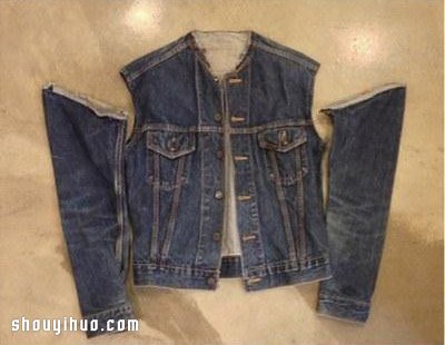 旧牛仔外套+毛衣 手工改造DIY个性保暖外套(图3)