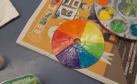 旧光盘手工制作彩虹陀螺玩具的教程(图5)