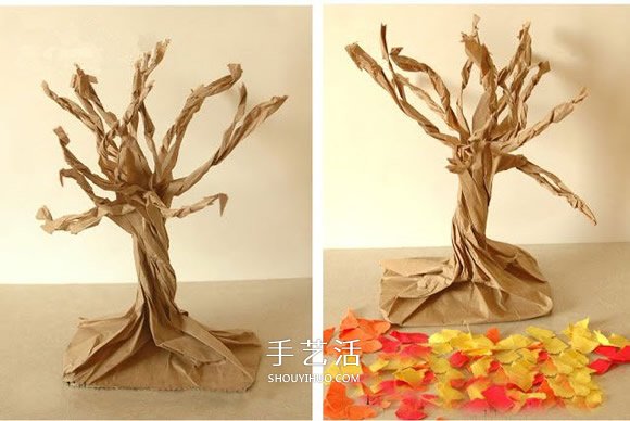 牛皮纸袋做立体大树 幼儿园大树的制作方法(图2)
