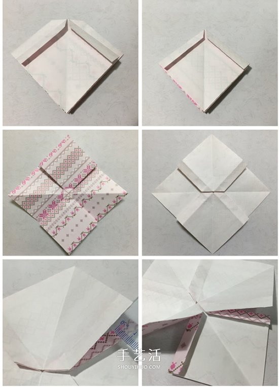 彩纸折蝴蝶结的方法 漂亮蝴蝶结手工折纸图解(图3)