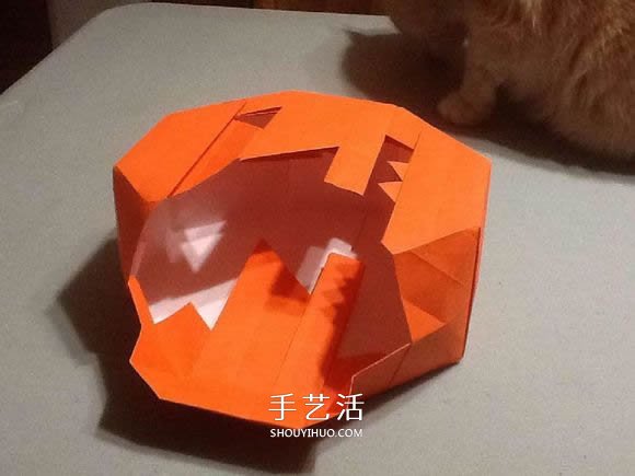 立体南瓜灯的折纸图解 手工复杂南瓜灯的折法(图57)