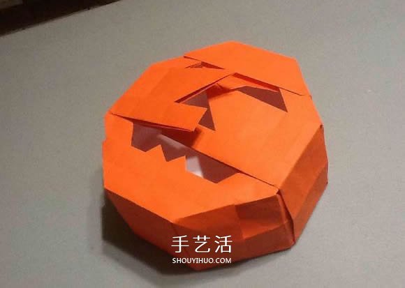 立体南瓜灯的折纸图解 手工复杂南瓜灯的折法(图60)