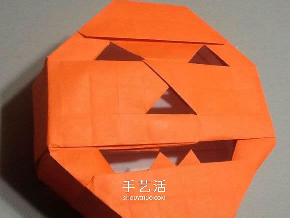 立体南瓜灯的折纸图解 手工复杂南瓜灯的折法(图64)