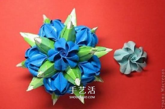 绿萝魔灵花球的折法图解 折纸绿萝魔灵花球教程(图42)