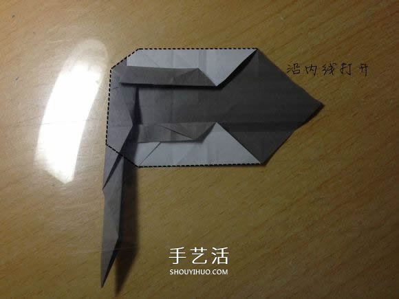 挖土机的折纸方法图解 手工挖掘机的折法过程(图34)