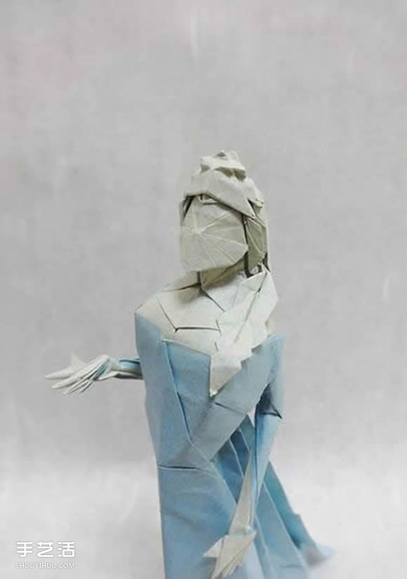 冰雪女王艾莎折纸图解 立体女性人物折纸教程 - 诺云双维造物网