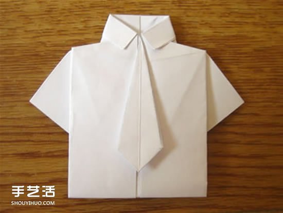 美元折纸短袖T恤的图解教程 自带可爱小领带(图8)