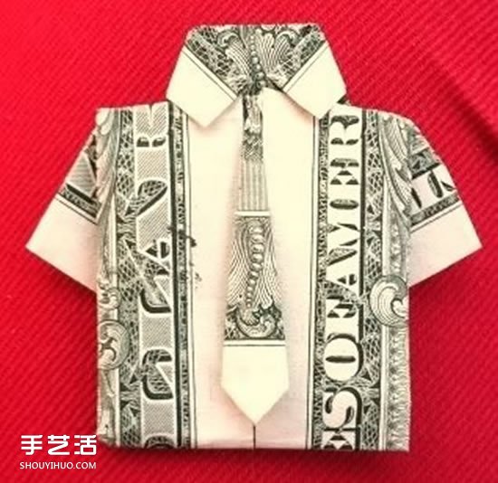 美元折纸短袖T恤的图解教程 自带可爱小领带(图9)